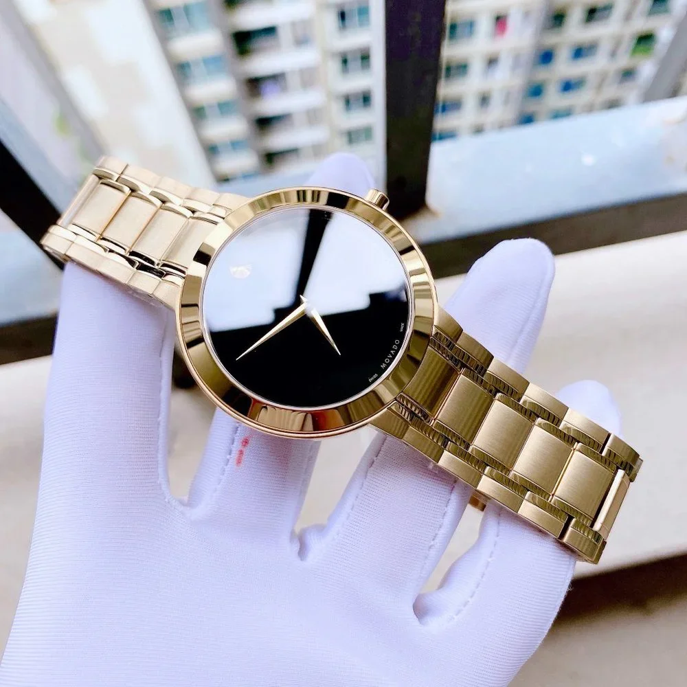 Movado Men's Black Dial Golden Watch